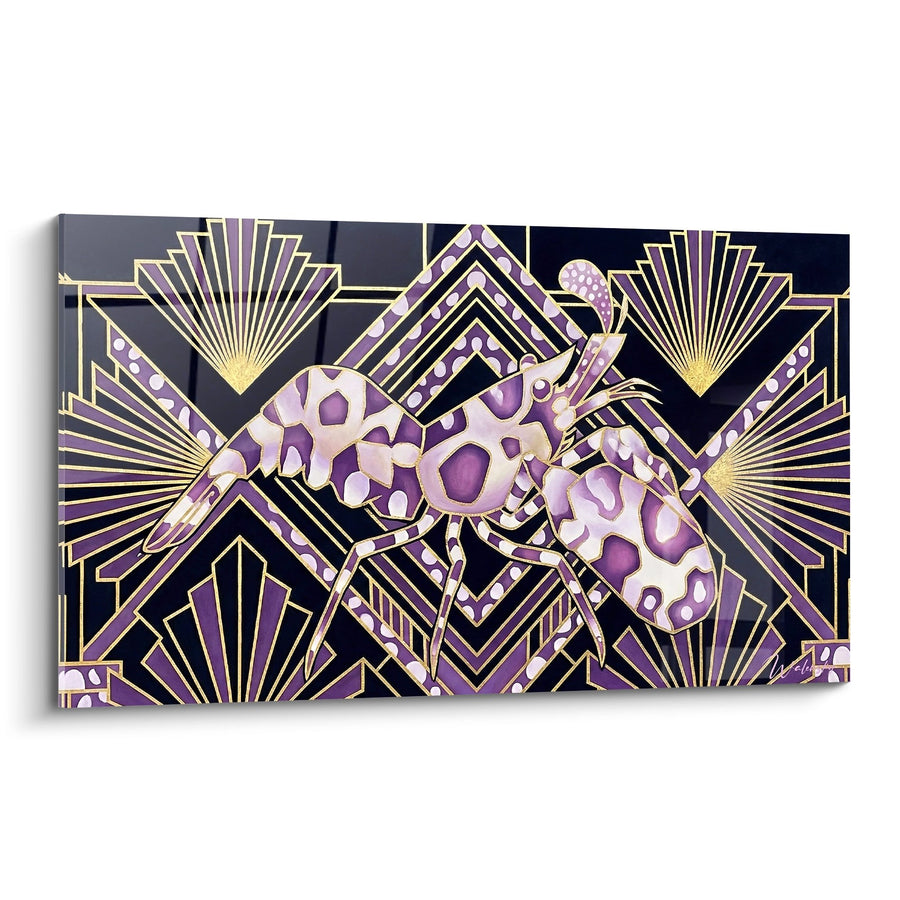 Tableau Crevette Art Déco Violet et Or - Élégance Marine - Edition Crevette