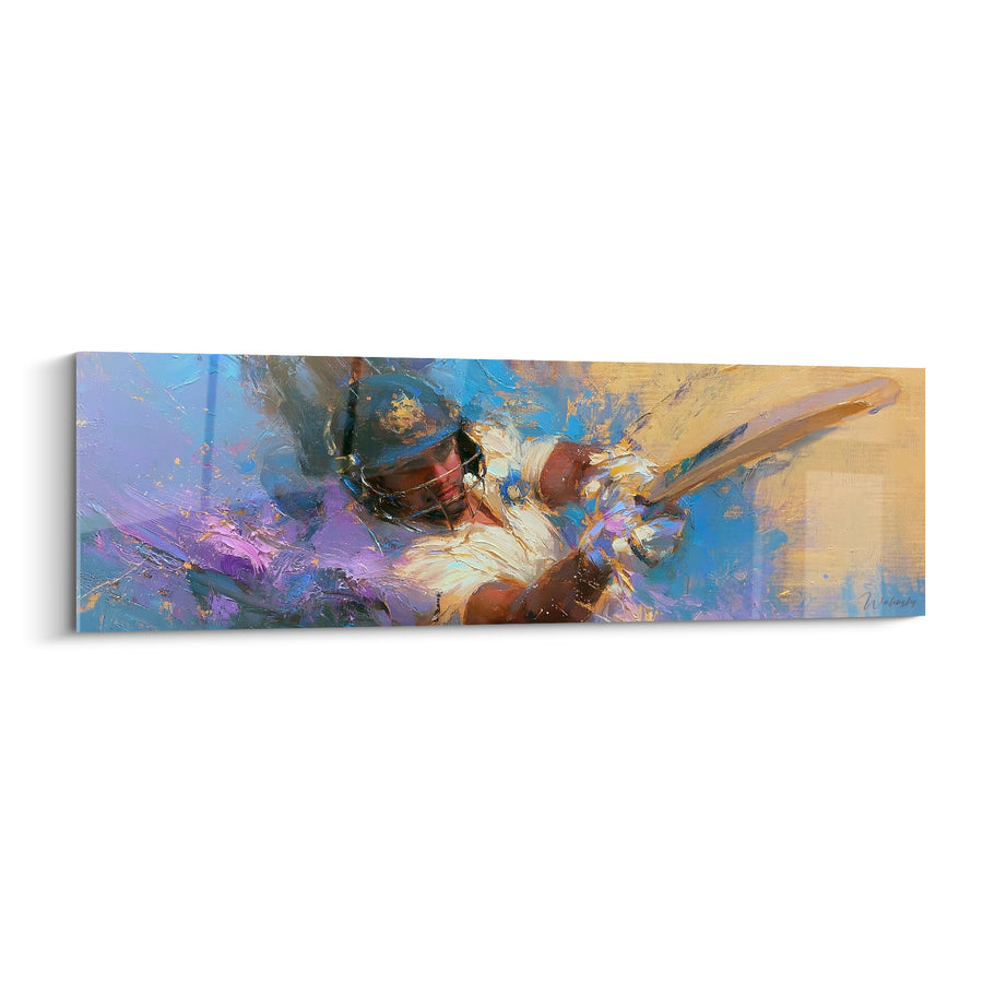 Tableau Batteur bleu et mauve au fond ambré - Panneau lumineux latéral - Edition Cricket