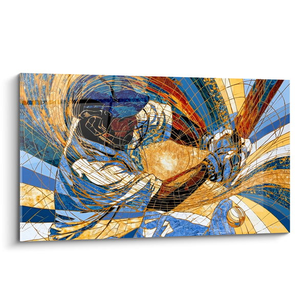 Painting Masked Batter in Blue and Gold with Cracked Net - Suspended Ball - Cricket Edition