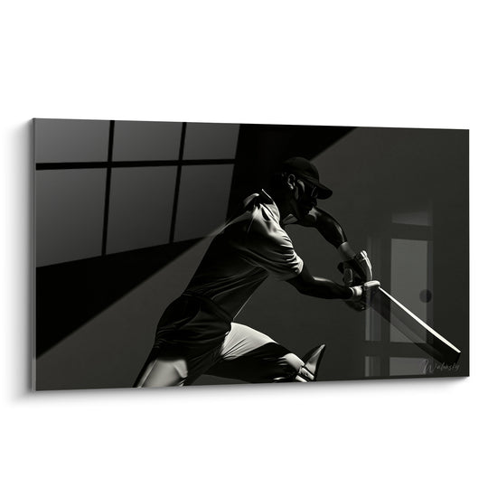 Tableau Batteur casquette et lunettes noir et blanc - Rayon de lumière diagonal - Edition Cricket