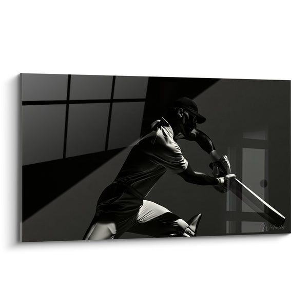 Tableau Batteur casquette et lunettes noir et blanc - Rayon de lumière diagonal - Edition Cricket