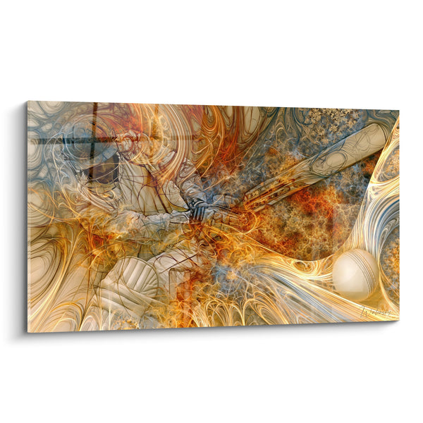 Tableau Batteur ocre et bleu aux volutes flamboyantes - Impact fulgurant - Edition Cricket