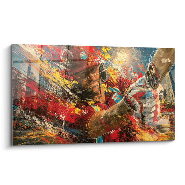 Tableau Batteur casqué rouge et doré éclatant - Éclair de frappe - Edition Cricket