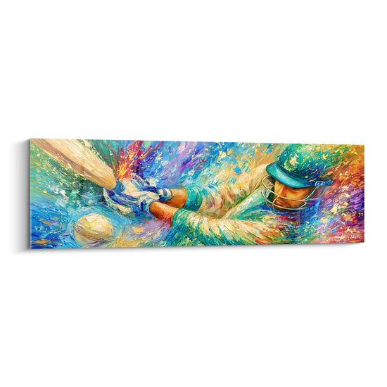 Tableau Batteur casqué aux teintes turquoise et orangées - Éclair de jeu - Edition Cricket