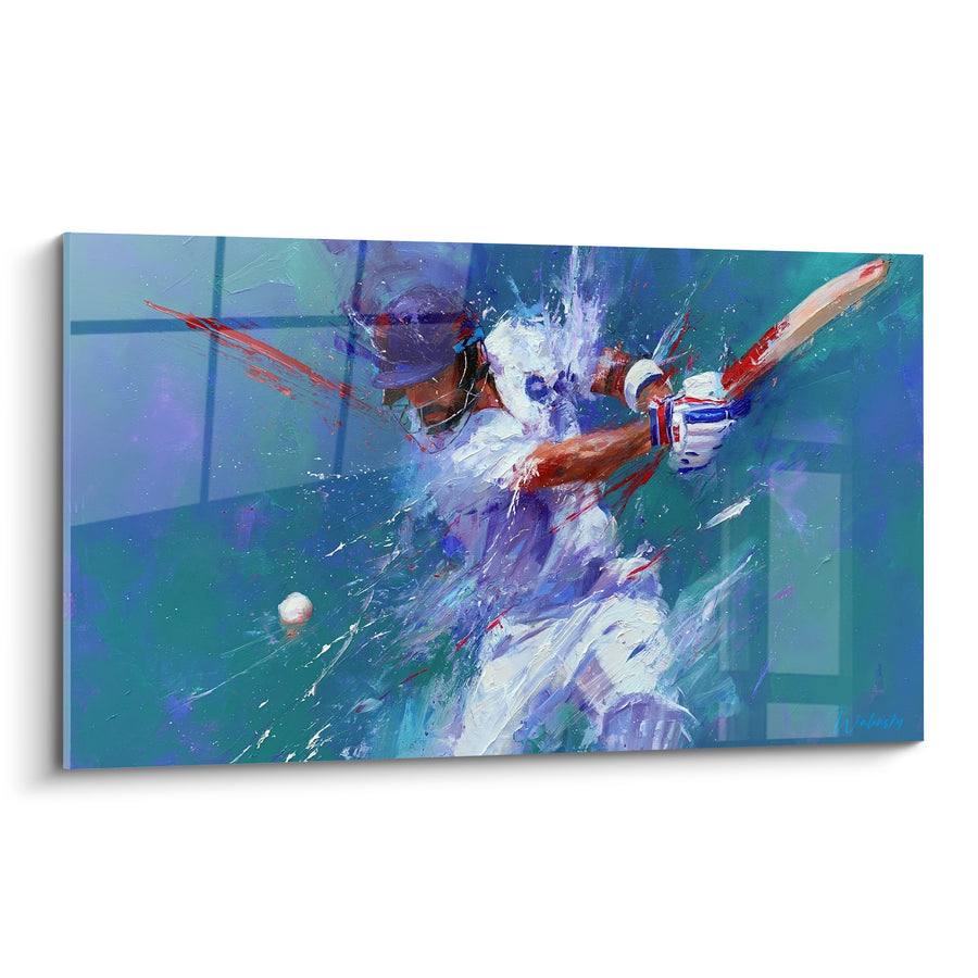 Tableau Batteur turquoise aux éclats rouges - Fraction de seconde - Edition Cricket