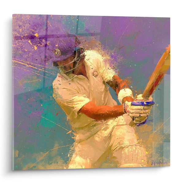 Tableau Batteur casqué violet et doré - Frappe décisive - Edition Cricket