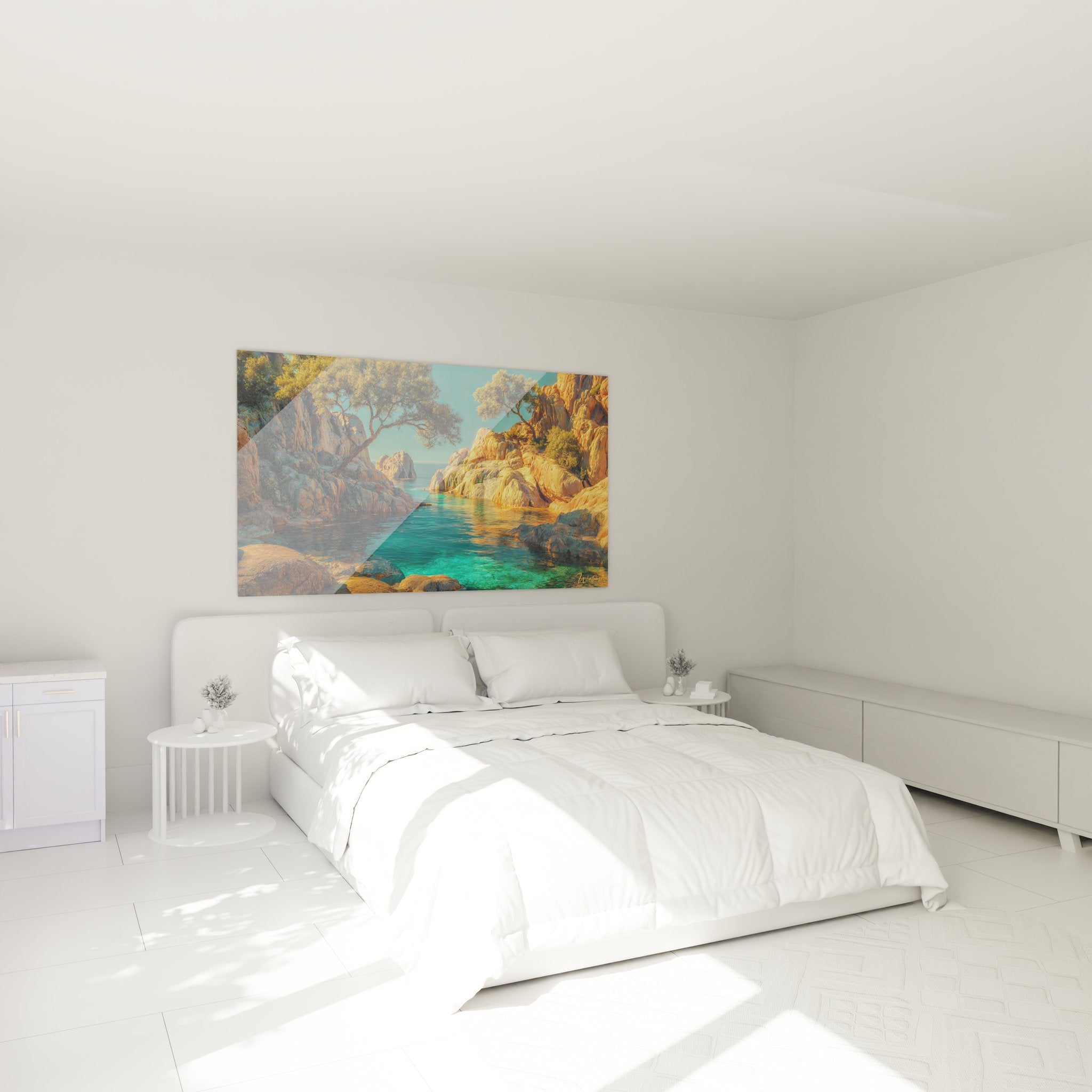 Tableau crique méditerranéenne déco chambre ambiance bord de mer eaux turquoise rochers