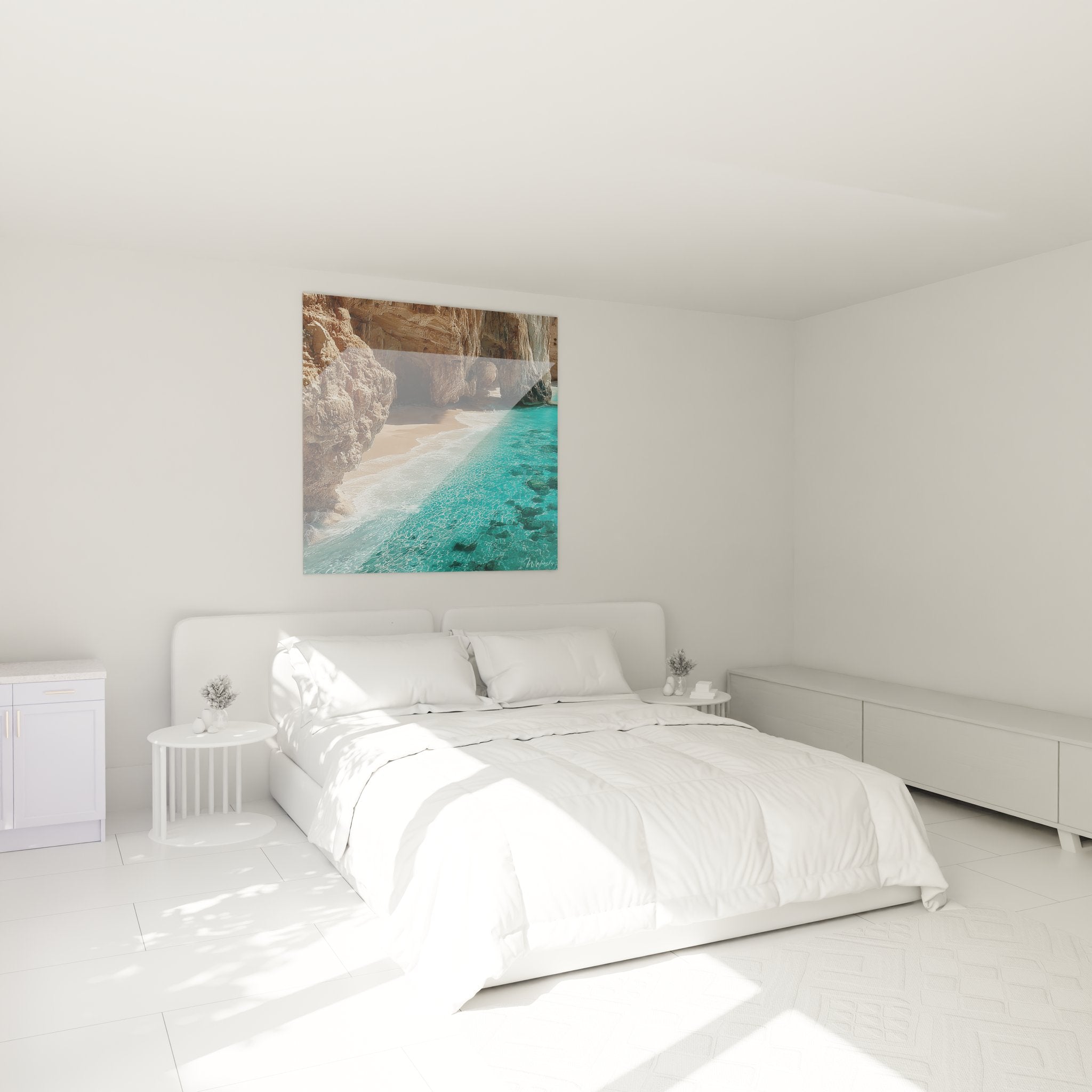 Tableau crique turquoise ambiance chambre décoration murale apaisante style méditerranéen