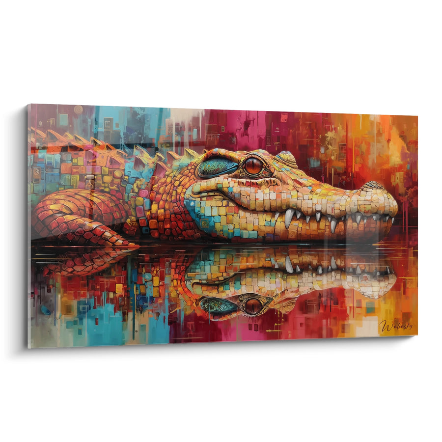 Tableau Crocodile Multicolore - Reflets Urbains - édition Kaprosuchus