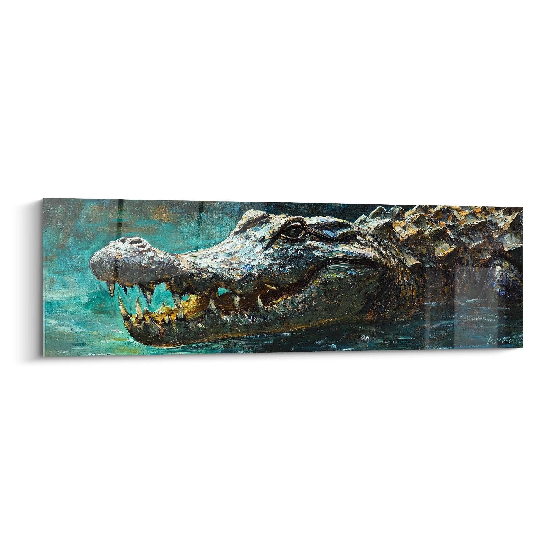 Tableau crocodile Walensky avec des détails réalistes et une palette de couleurs vibrantes