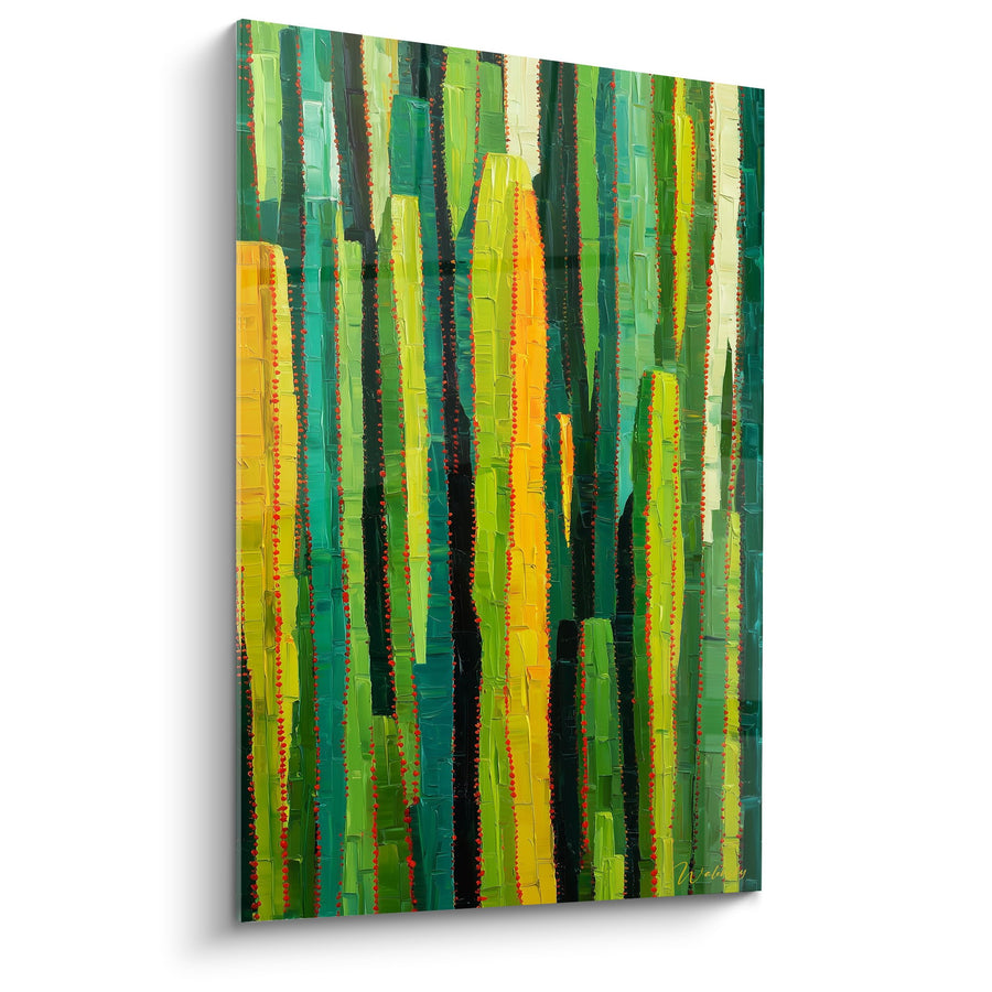 Tableau Rayures Verticales Jaunes et Vertes Expressives - Symphonie Végétale - Edition Cubisme
