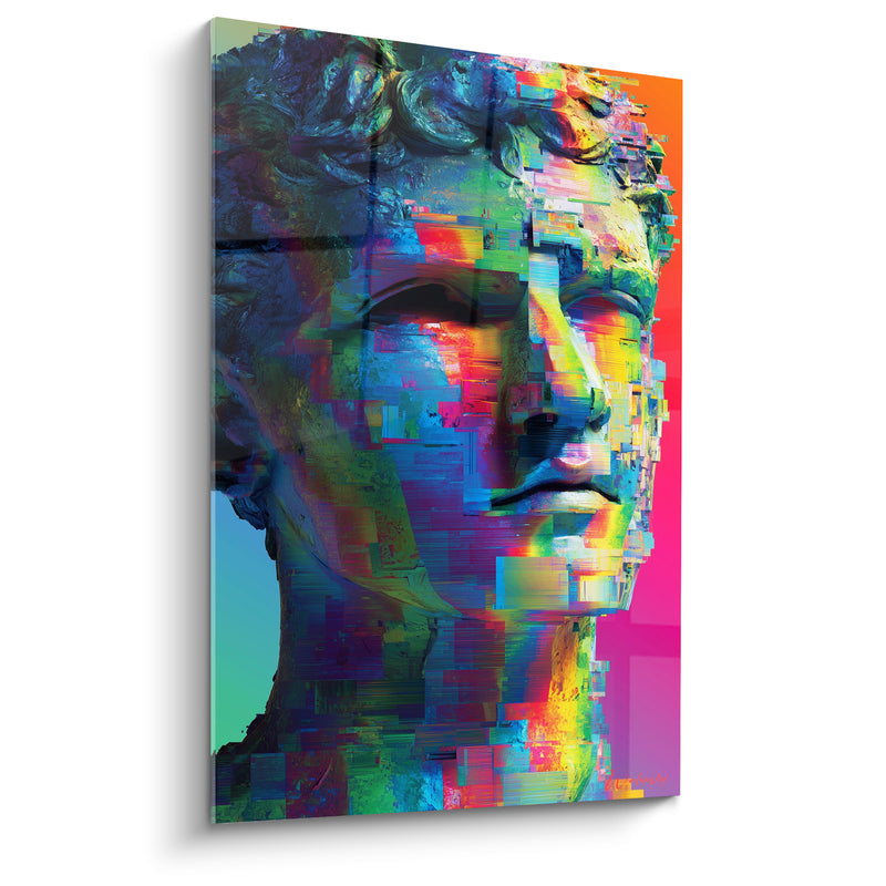 Tableau Buste antique aux fragments turquoise et fuchsia - Mémoire numérique - Edition Cyberpunk