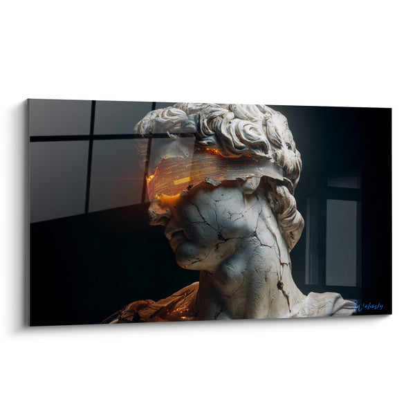 Cuadro Busto antiguo blanco y tormenta dorada - Fractura de los siglos - Edición Cyberpunk