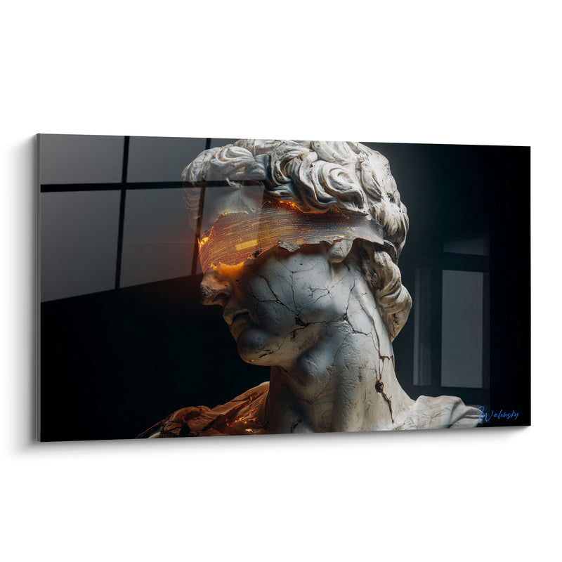 Tableau Buste antique blanc et orage doré - Fracture des siècles - Edition Cyberpunk
