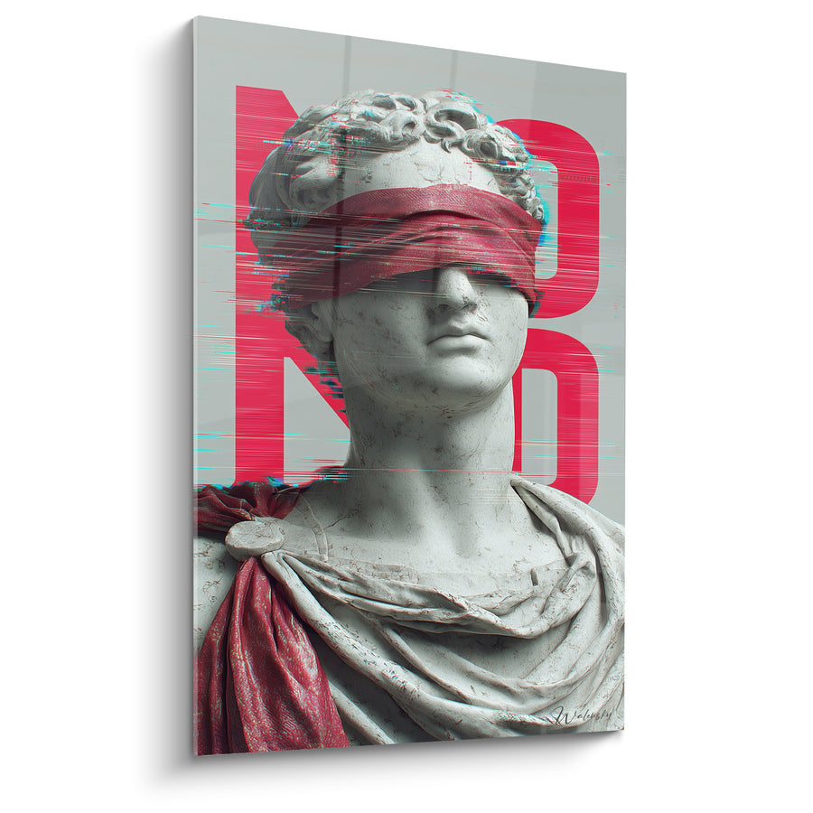 Antique Bust Painting Gray and Red with Cross Band - Toge Draped Shoulder - Cyberpunk Edition