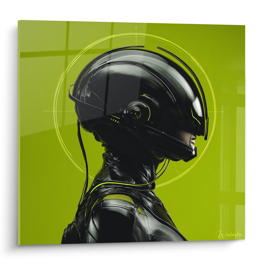 Futuristic Helmet Green and Black Profile Painting - Silent Watch - Cyberpunk Edition