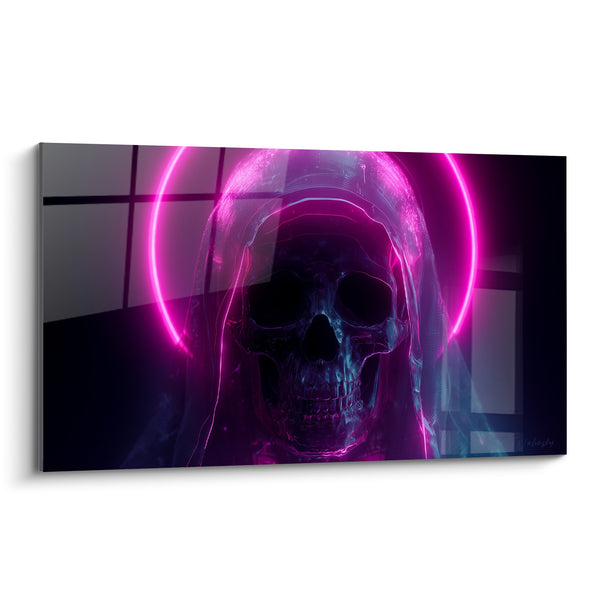 Tableau Crâne encapuchonné anthracite et rose fluo - Apparition électrique - Edition Cyberpunk