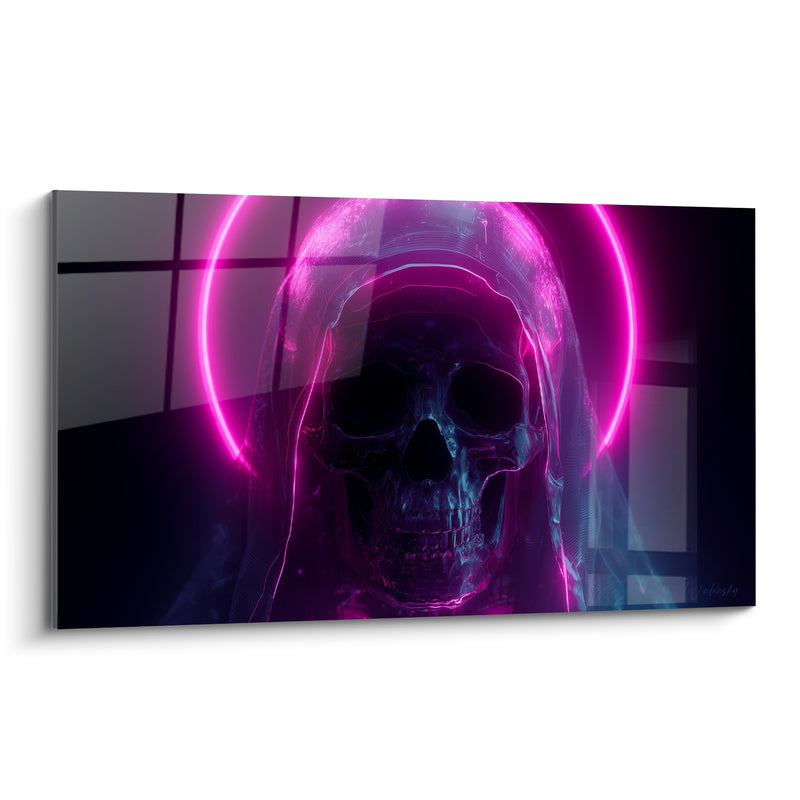 Tableau Crâne encapuchonné anthracite et rose fluo - Apparition électrique - Edition Cyberpunk
