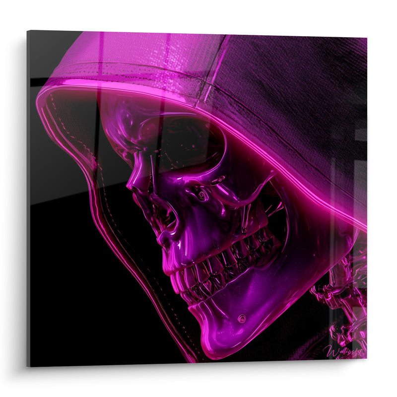 Tableau Crâne encapuchonné rose et noir - Apparition nocturne - Edition Cyberpunk