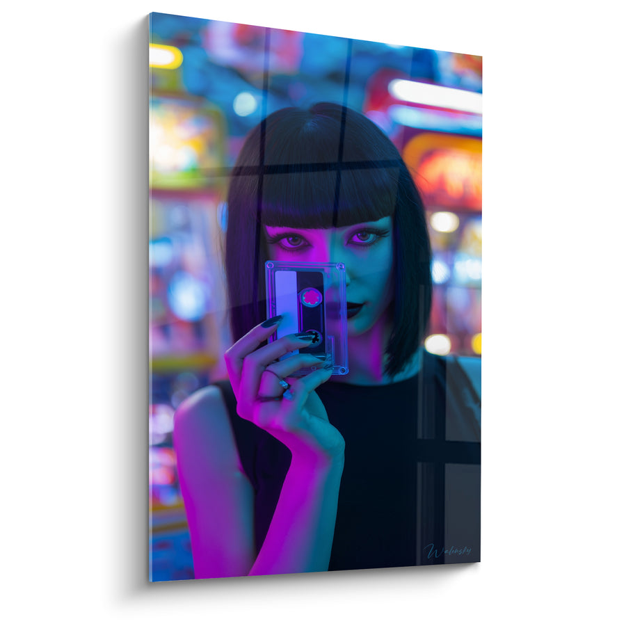 Brown Woman Cassette Pink and Blue - Neon Memory - Cyberpunk Edition