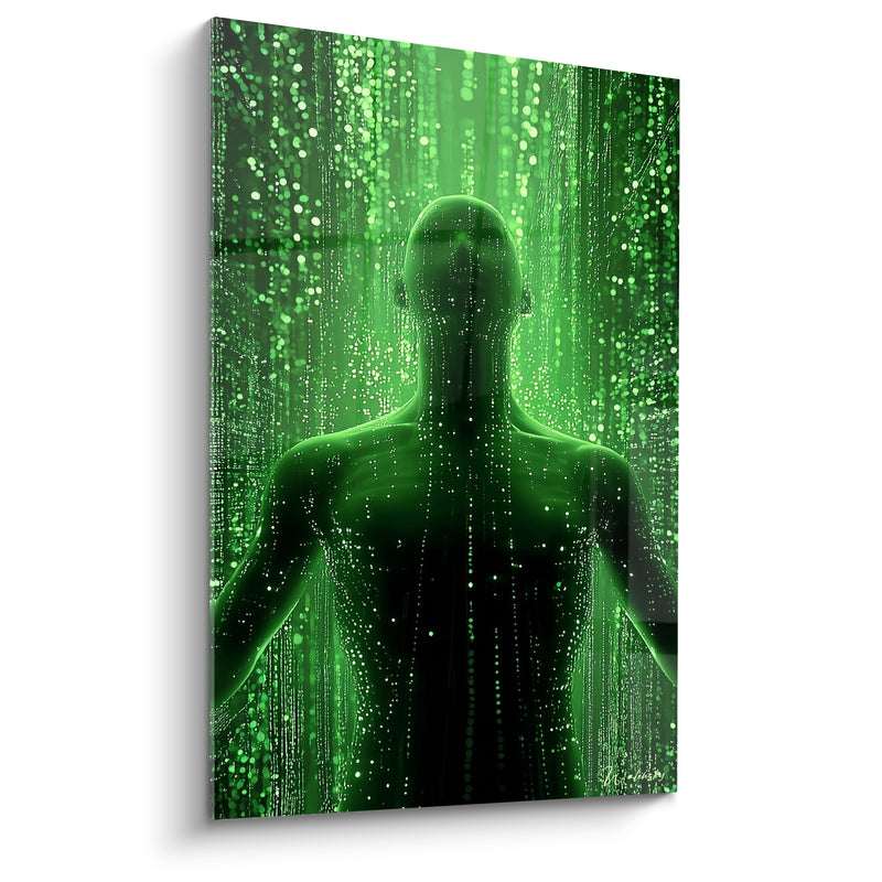 Tableau Silhouette humaine verte aux pluies de particules - Épaules dénudées ruisselantes - Edition Cyberpunk