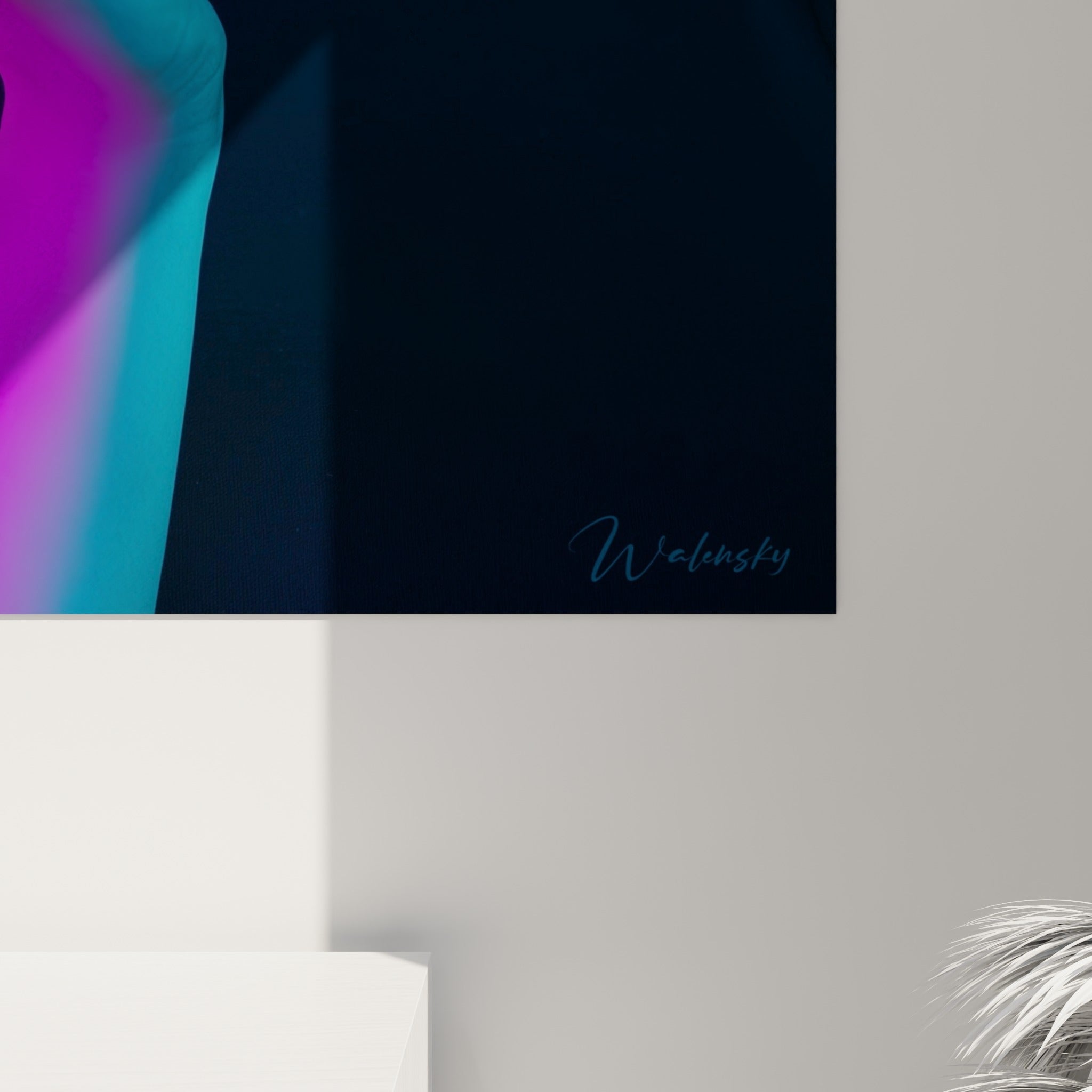 Grain de l'impression révélant les teintes magenta et bleu profond du tableau Cyberpunk cassette audio