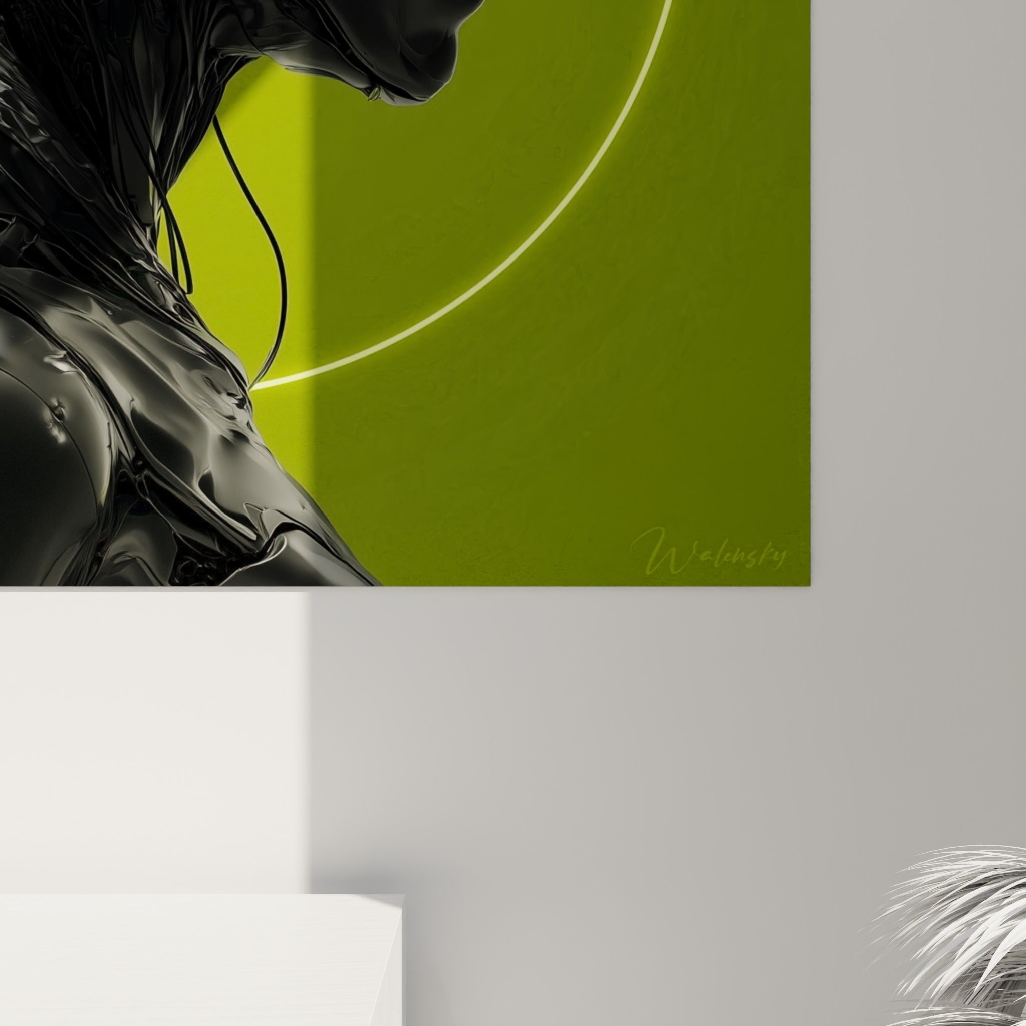 Grain métallique du visage noir et reflets verts capturés en gros plan sur la toile Cyberpunk