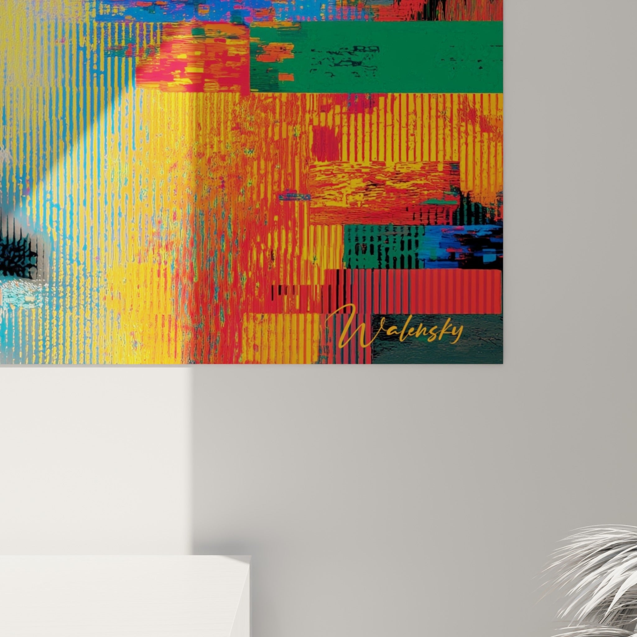 Grain pixelisé du visage Cyberpunk révélant coulures bleues et empâtements ocre sur la toile