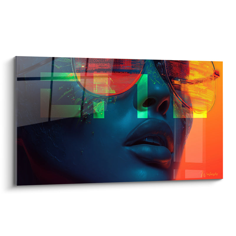 Tableau Visage bleu et orange aux lunettes futuristes - Fréquence urbaine - Edition Cyberpunk