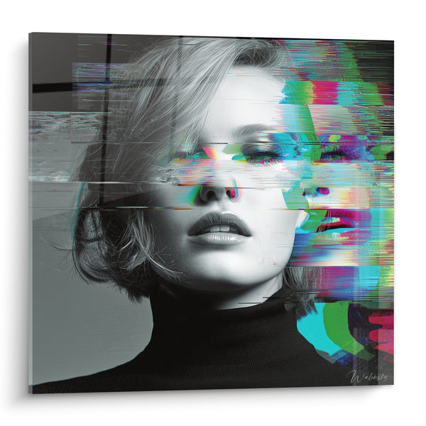 Tableau Portrait féminin en noir et effet glitch - Interférence numérique - Edition Cyberpunk