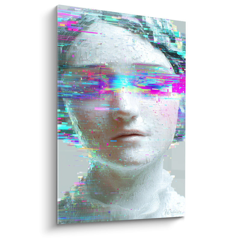 Tableau Visage statue effet glitch magenta - Mémoire corrompue - Edition Cyberpunk