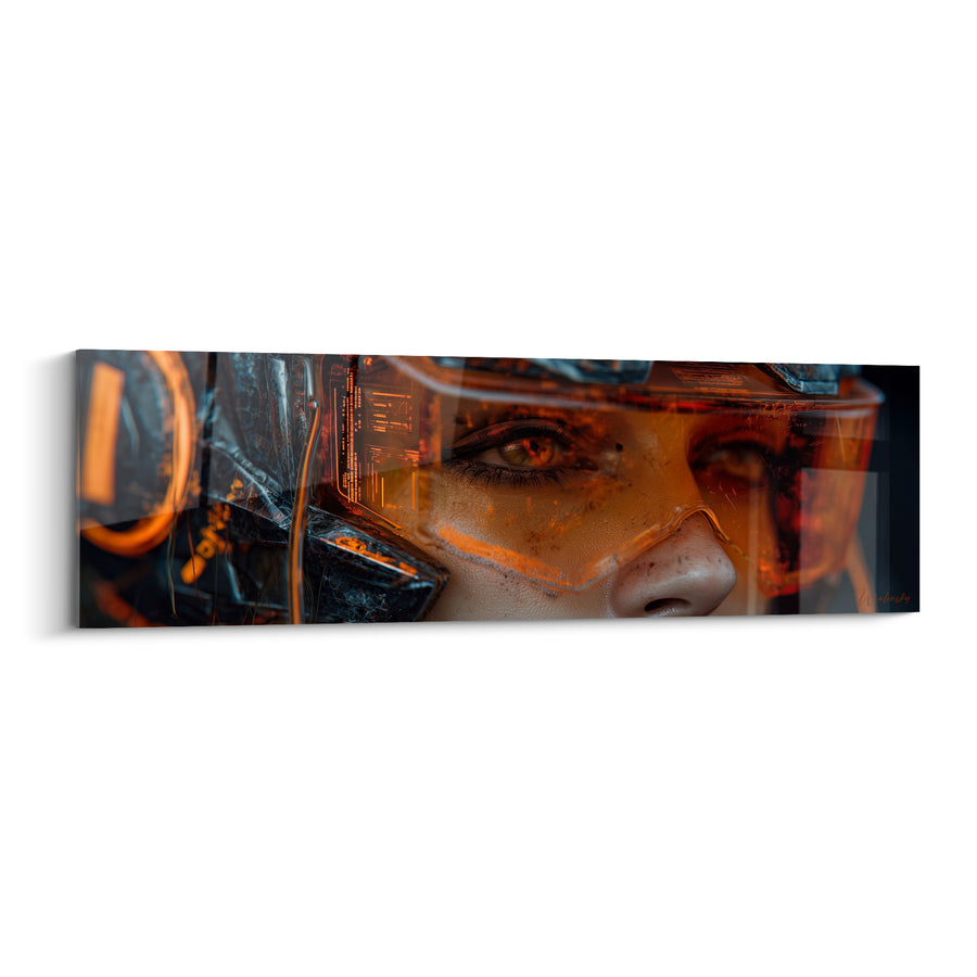 Painting Orange and Black Face with Overlaid Data - Visible Freckles - Cyberpunk Edition