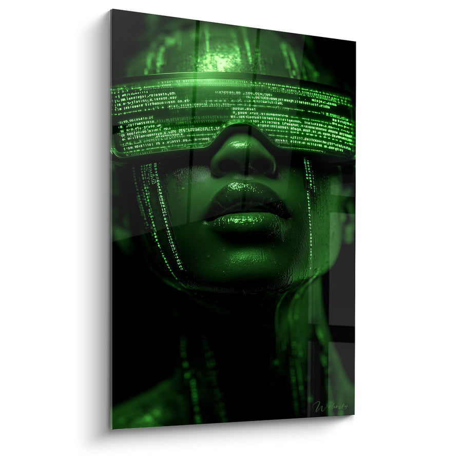Green and Black Face Painting with Gleaming Lips - Cascades of Binary Code - Cyberpunk Edition