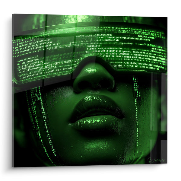 Cuadro Rostro verde con gafas de código - Conexión digital - Edición Cyberpunk