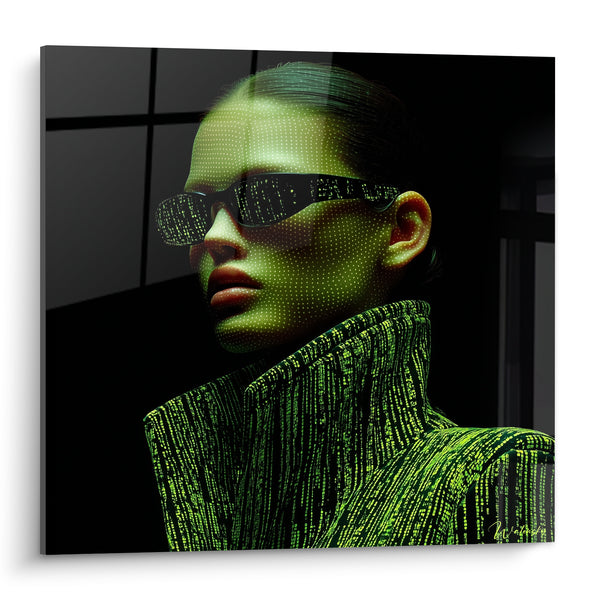 Cuadro Silueta Negra y Verde con Gafas Matriciales - Señal Infiltrada - Edición Cyberpunk