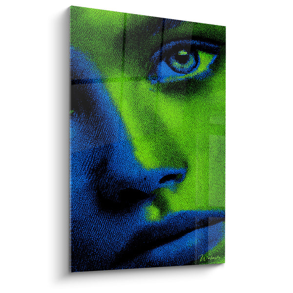 Cuadro Rostro verde y azul, ojo intenso - Mirada digital - Edición Cyberpunk