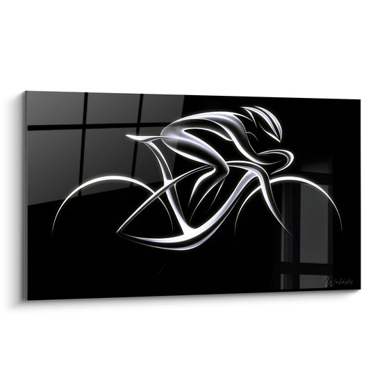 Tableau Cycliste argenté sur fond noir profond - Vitesse fulgurante - Edition Cyclisme