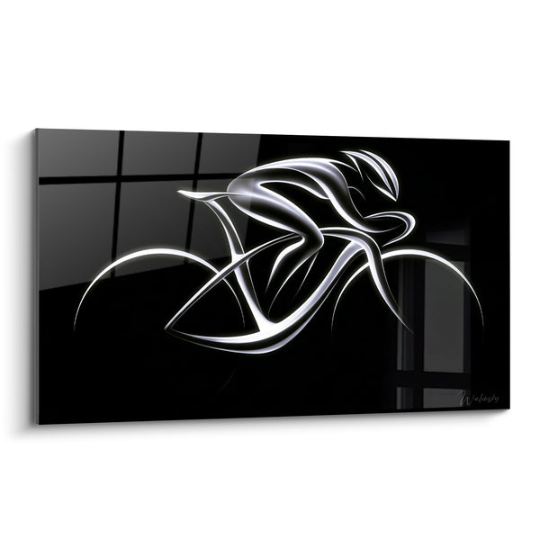 Silver Cyclist Painting on Deep Black Background - Blazing Speed - Cycling Edition