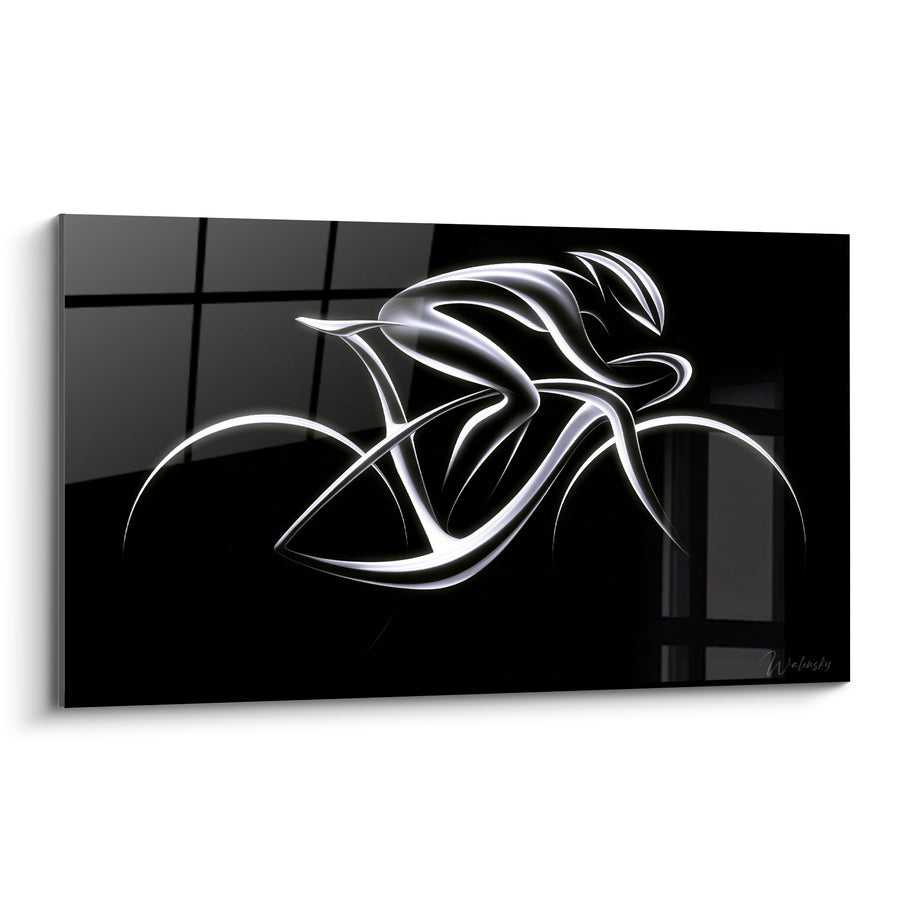 Tableau Cycliste argenté sur fond noir profond - Vitesse fulgurante - Edition Cyclisme