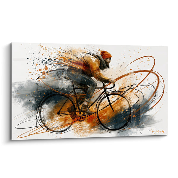 Tableau Cycliste ocre aux traînées anthracite - Élan fulgurant - Edition Cyclisme