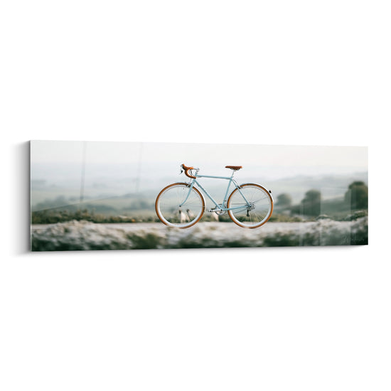 Tableau Vélo bleu pastel sur route de campagne - Échappée matinale - Edition Cyclisme