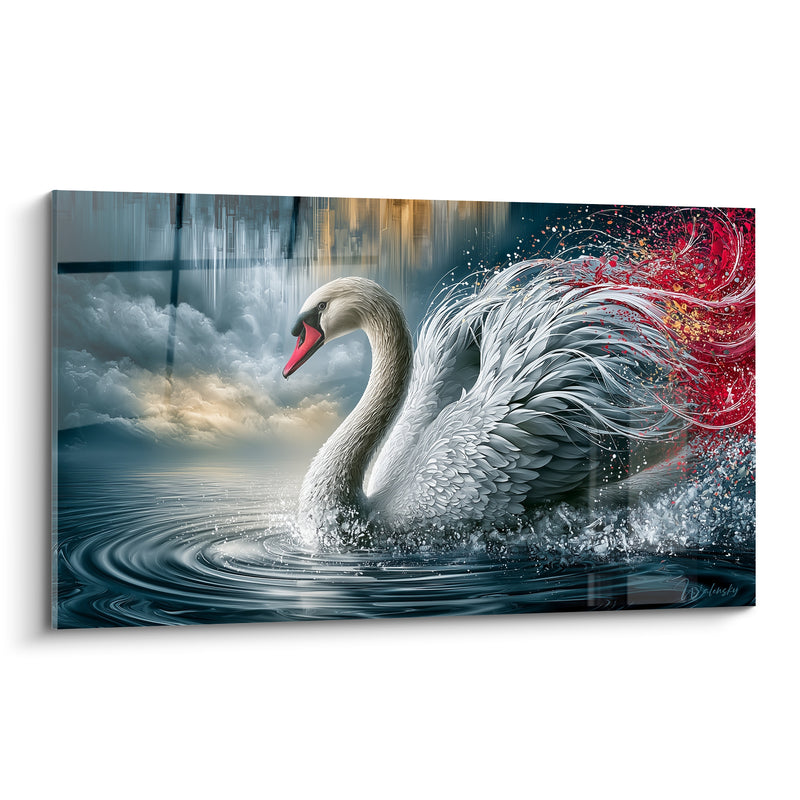 Tableau Cygne blanc aux plumes rouge éclatant - Envol de couleurs - Edition Cygne