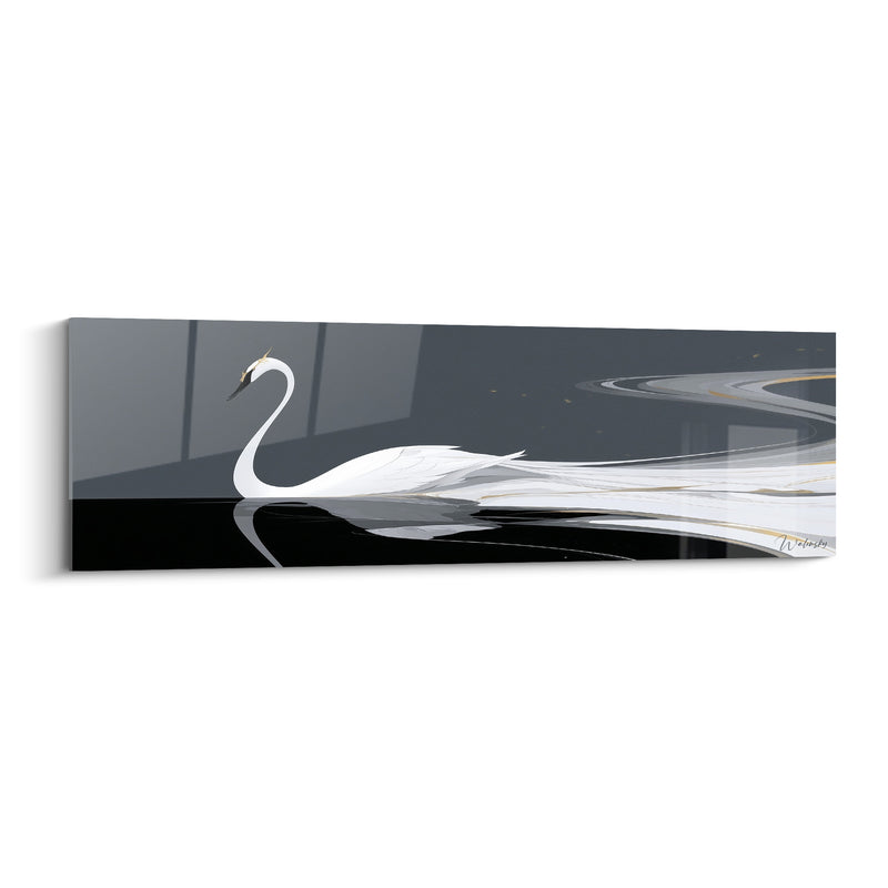 Tableau Blanc et gris aux volutes filantes dorées - Reflet noir profond - Edition Cygne