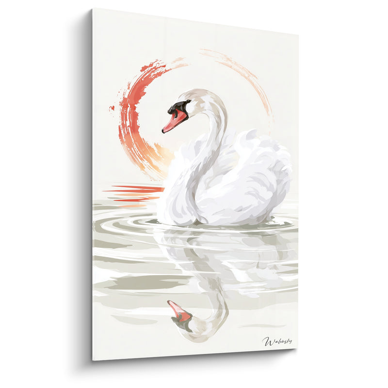 Tableau Blanc et corail au cercle peint - Reflet miroitant sur l'eau - Edition Cygne