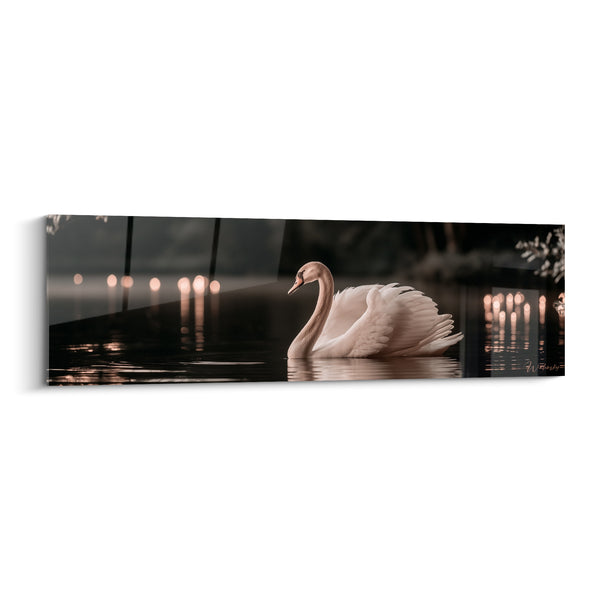 White and Black Swan Among Blurred Candles - Candlelight Glows - Swan Edition