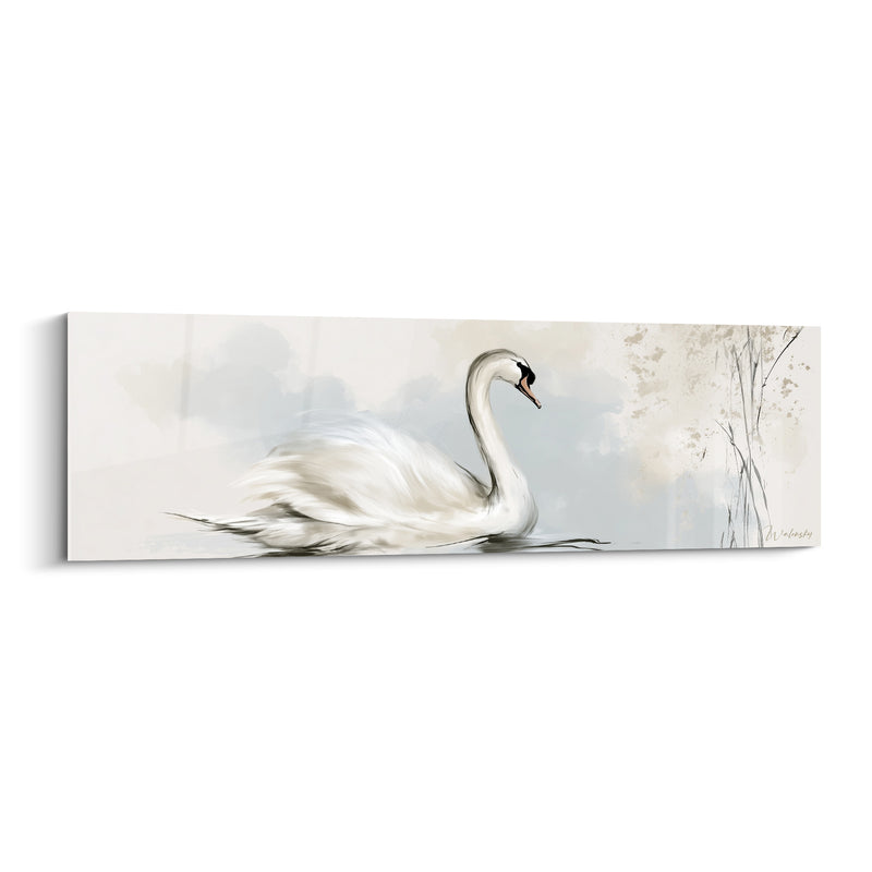 Tableau Cygne blanc et beige près des roseaux - Roseaux graphiques discrets - Edition Cygne