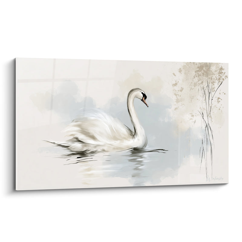 Tableau Cygne blanc et gris sur eau calme - Quiétude flottante - Edition Cygne