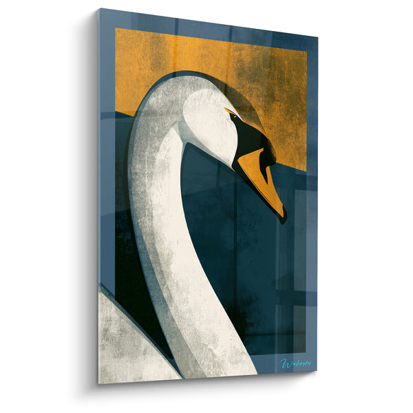 White Swan with Ochre Beak Painting - Graceful Silence - Swan Edition