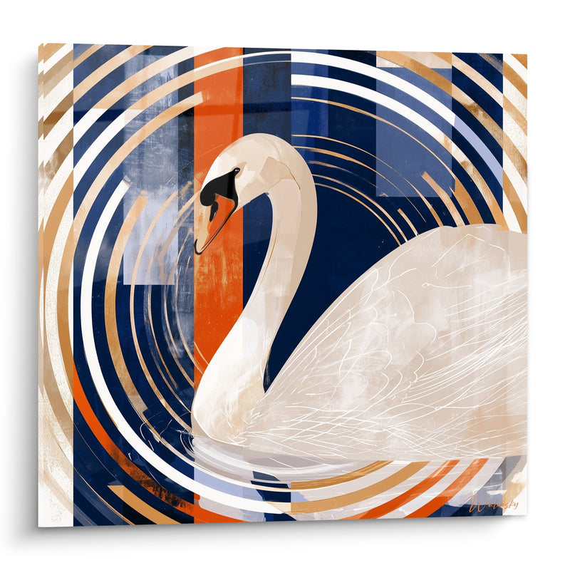 Tableau Cygne blanc sur cercles bleu marine - Ondes silencieuses - Edition Cygne