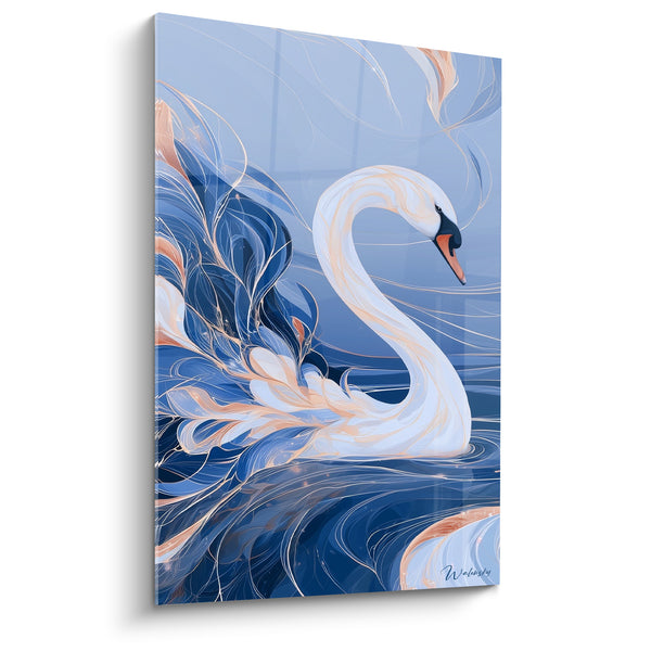 Leinwand Schwan weiß mit Marineblau und Kupferflügeln - Eleganz ruhiger Gewässer - Edition Schwan